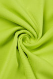 Green Yellow Casual Elegant Simplicity Slit Fold Solid Color Off the Shoulder Long Sleeve Two Pieces