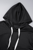 Black Casual Solid Patchwork Basic Hooded Collar Long Sleeve Two Pieces