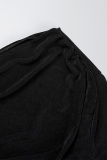 Black Casual Daily Elegant Simplicity Asymmetrical Printing One Shoulder Long Dress Dresses