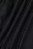 Black Sexy Solid Backless Slit Fold Halter Irregular Dress Dresses