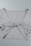 Grey Sexy Casual Solid Patchwork V Neck Long Sleeve Two Pieces