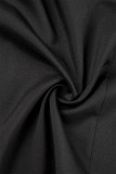 Black Casual Solid Frenulum Square Collar Long Sleeve Dresses