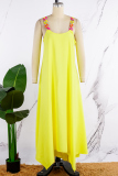 Yellow Casual Daily Elegant Simplicity Chains Asymmetrical Solid Color A Line Dresses