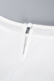White Asymmetrical Solid Color O Neck Tops