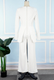 White Casual Patchwork Contrast Square Collar Regular Jumpsuits