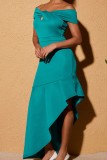 Malachite Green Sexy Celebrities Formal Solid Asymmetrical Off the Shoulder Evening Dress Dresses