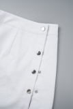 White Sexy Solid Buckle Turndown Collar Long Sleeve Three Piece Set