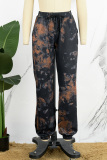 Black Casual Print Tie Dye Basic Regular High Waist Conventional Full Print Trousers