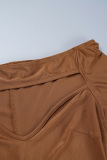 Brown Sexy Casual Solid Hollowed Out Off the Shoulder Skinny Jumpsuits