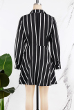 Black Casual Striped Print Patchwork Turndown Collar Dresses