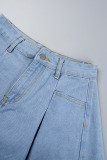 Blue Casual Solid Patchwork High Waist Regular Denim Shorts