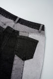 Black Casual Patchwork Contrast High Waist Skinny Denim Jeans (Subject To The Actual Object)