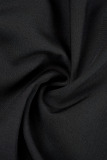 Black Casual Solid Patchwork V Neck Long Sleeve Dresses
