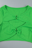 Green Sexy Casual Solid Hollowed Out O Neck Long Sleeve Two Pieces