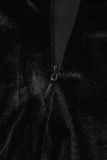 Black Sexy Solid Patchwork Backless Slit Halter Evening Dress Dresses