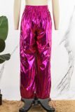 Rose Red Casual Solid Patchwork Regular High Waist Conventional Solid Color Trousers
