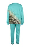 Cyan Casual Print Basic O Neck Long Sleeve Two Pieces