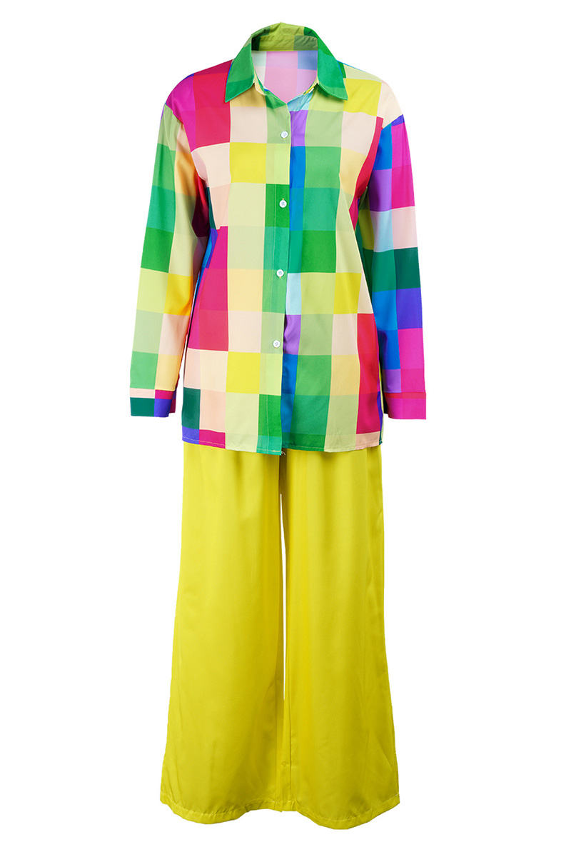 Casual Geometric Print Patchwork Turndown Collar Long Sleeve Two Pieces main image 1