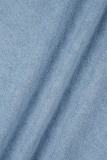 Dark Blue Casual Solid Patchwork With Belt Turndown Collar Sleeveless Regular Denim Dresses