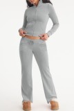 Grey Casual Solid Patchwork Zipper Collar Long Sleeve Two Pieces