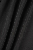 Black Casual Daily Elegant Vacation Plain Hollowed Out Fold Spaghetti Strap Loose Jumpsuits