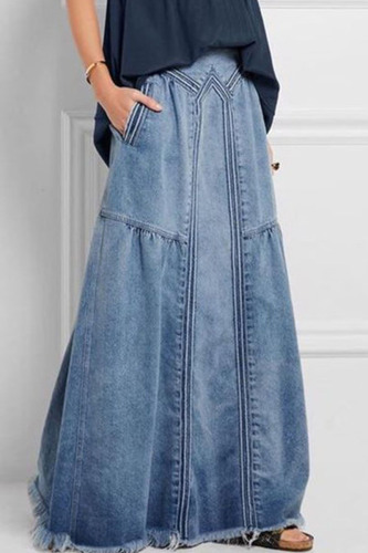 Baby Blue Fashion Street Solid Loose Mid Waist Type A Bottoms
