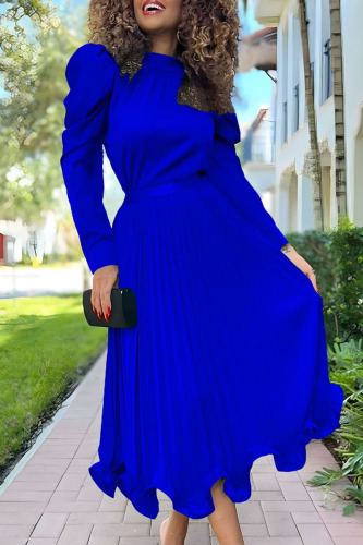 Blue Elegant Solid Patchwork Fold Half A Turtleneck Long Sleeve Two Pieces