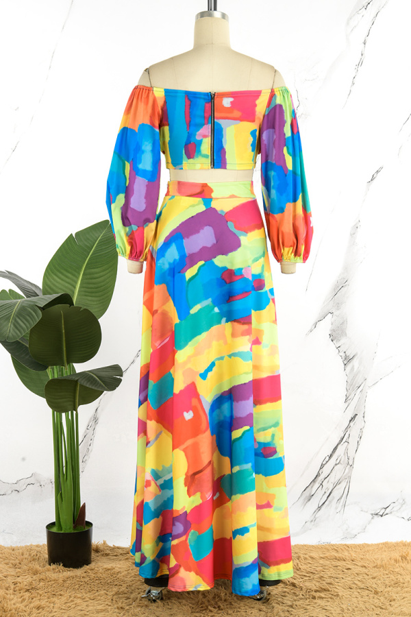 Indiebeautie Colorblock Crop Top & Slit Skirt Set main image 1