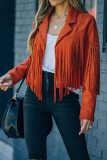 Red Casual Solid Tassel Turndown Collar Outerwear