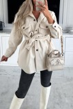 White Casual Solid With Belt Turndown Collar Outerwear
