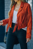 Red Casual Solid Tassel Turndown Collar Outerwear