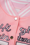 Pink Casual Letter Print Cardigan Outerwear