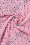 Pink Sexy Party Elegant Formal Patchwork See-through Feathers Hot Drill Strapless Evening Dress Dresses