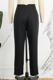 White Casual Solid Patchwork Regular High Waist Pencil Solid Color Trousers
