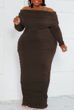 Black Sexy Street Solid Patchwork Hooded Collar Wrapped Skirt Plus Size Dresses