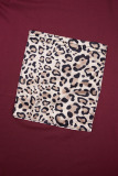 Dark Brown Casual Leopard Patchwork V Neck Plus Size Two Pieces