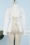 White Street Solid Bandage Patchwork Buttons Turn-back Collar Outerwear