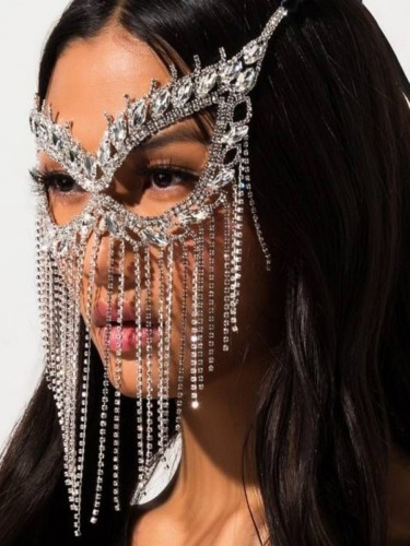 Silver Party Patchwork Rhinestone Face Mask