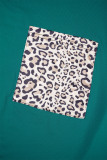 Ink Green Casual Leopard Patchwork V Neck Plus Size Two Pieces