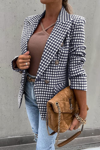 Casual British Style Geometric Patchwork Pocket Turn-back Collar Outerwear