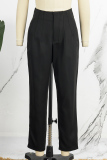 Khaki Casual Solid Patchwork Regular High Waist Pencil Solid Color Trousers