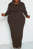 Black Sexy Street Solid Patchwork Hooded Collar Wrapped Skirt Plus Size Dresses