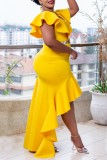 Yellow Sexy Formal Solid Asymmetrical Evening Dress Dresses (Without Belt)