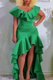 Green Sexy Formal Solid Asymmetrical Evening Dress Dresses (Without Belt)