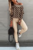 Khaki Casual Print Patchwork Long Sleeve Two Pieces
