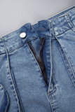 Black Street Solid Patchwork Pocket Buckle Buttons Zipper Shirt Collar Long Sleeve Two Pieces