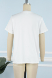 Cream White Casual Street Print Letter O Neck T-Shirts