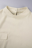 Apricot Casual Solid Patchwork Pocket Half A Turtleneck Long Sleeve Two Pieces