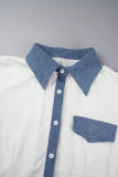 Black Street Solid Patchwork Pocket Buckle Buttons Zipper Shirt Collar Long Sleeve Two Pieces