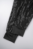 Black Casual Patchwork Sequins Regular High Waist Conventional Patchwork Trousers